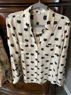 Express kitty cat print portofino blouse